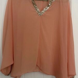 Umgee Peach Sequin V-Neck Blouse
